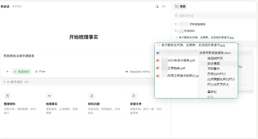 在项目文件菜单中点击「验证事实」